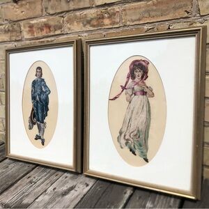Vtg Petit Point Victorian Couple Framed Fibre Art